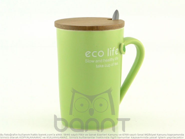 Ahşap Kapaklı Eco Kupa Bardak (Yeşil) Ahşap Kapaklı Eco Kupa Bardak (Yeşil)
