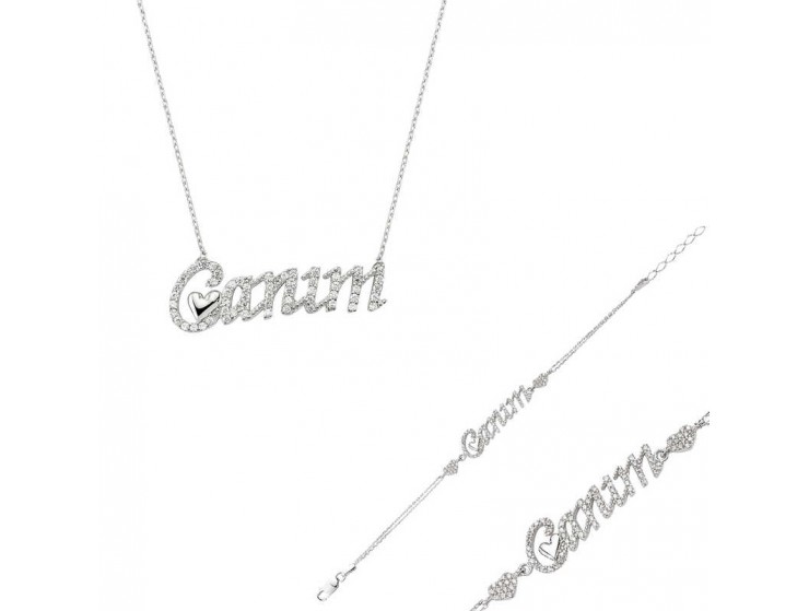 Gümüş Canım Yazılı Kalp Bayan Set Gümüş Canım Yazılı Kalp Bayan Set