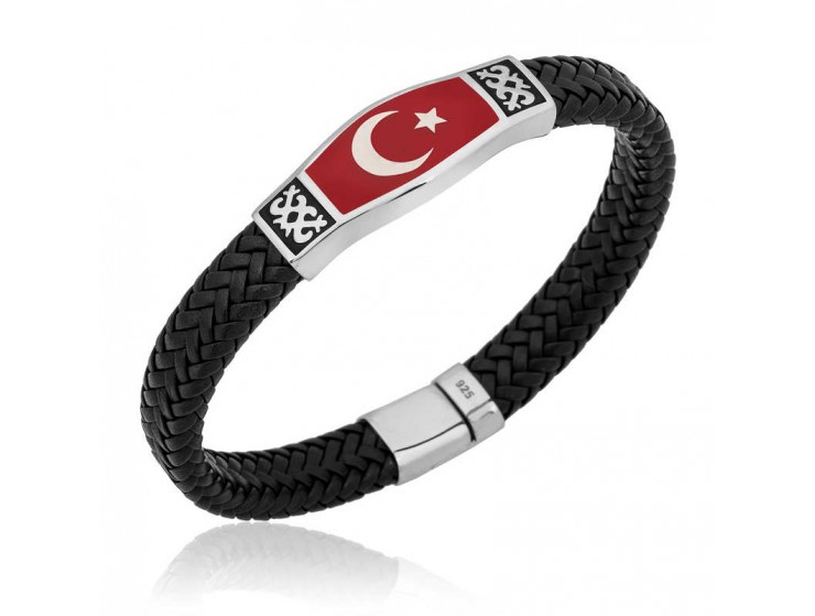 Gümüş Derili Ay Yıldız Erkek Bileklik Gümüş Derili Ay Yıldız Erkek Bileklik