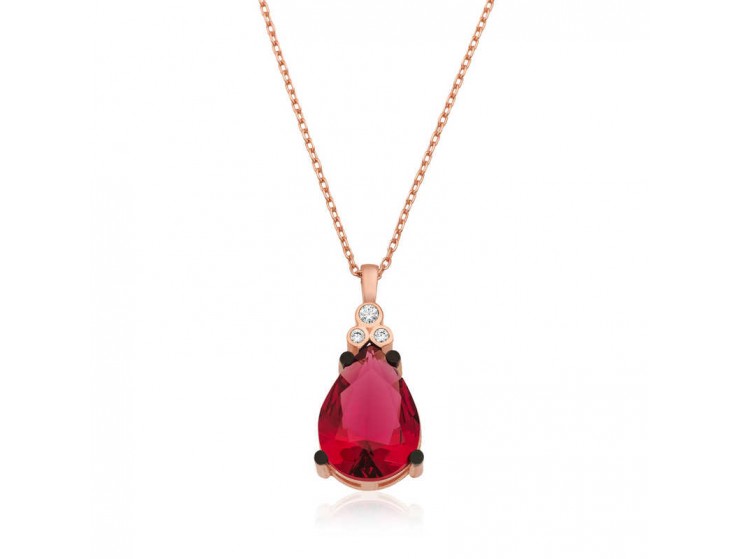Gümüş Kırmızı Topaz Damla Kolye Gümüş Kırmızı Topaz Damla Kolye