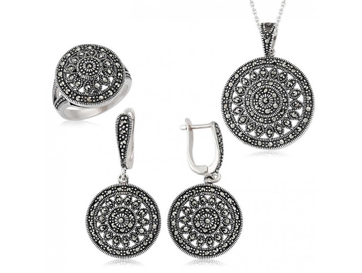 Gümüş Markazit Yuvarlak Bayan Set Gümüş Markazit Yuvarlak Bayan Set