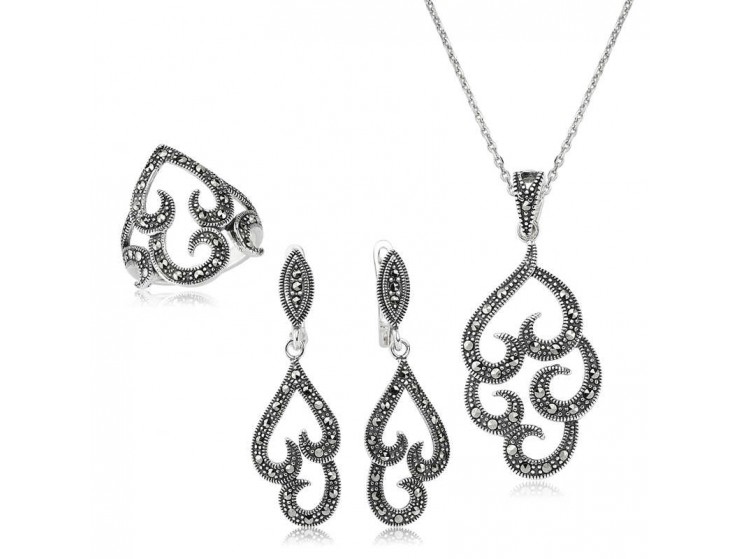 Gümüş Markazit Taşlı Bayan Set Gümüş Markazit Taşlı Bayan Set