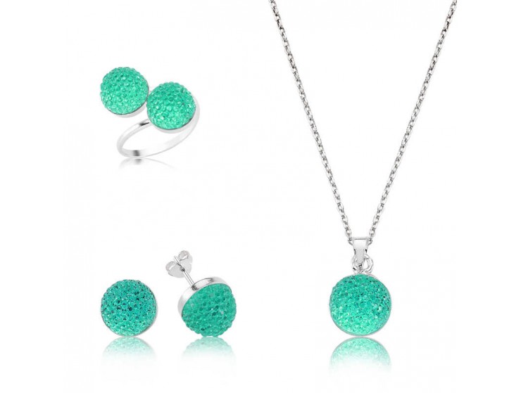Gümüş Yeşil Kristal Taşlı Bayan Set Gümüş Yeşil Kristal Taşlı Bayan Set