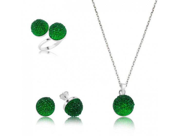 Gümüş Yeşil Kristal Bayan Set Gümüş Yeşil Kristal Bayan Set