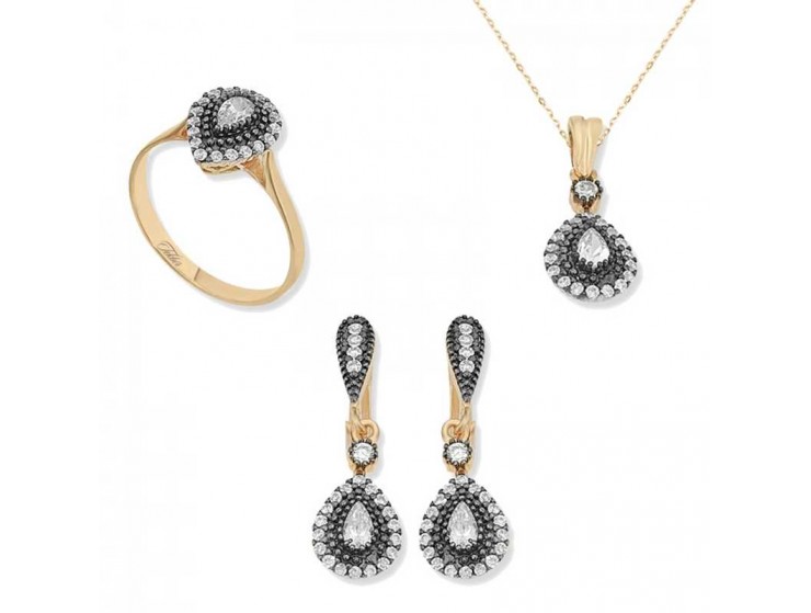 Gümüş Elmas Montür Damla Bayan Set Gümüş Elmas Montür Damla Bayan Set