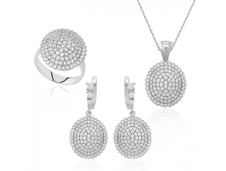 Gümüş Beyaz Taşlı Bayan Set Gümüş Beyaz Taşlı Bayan Set
