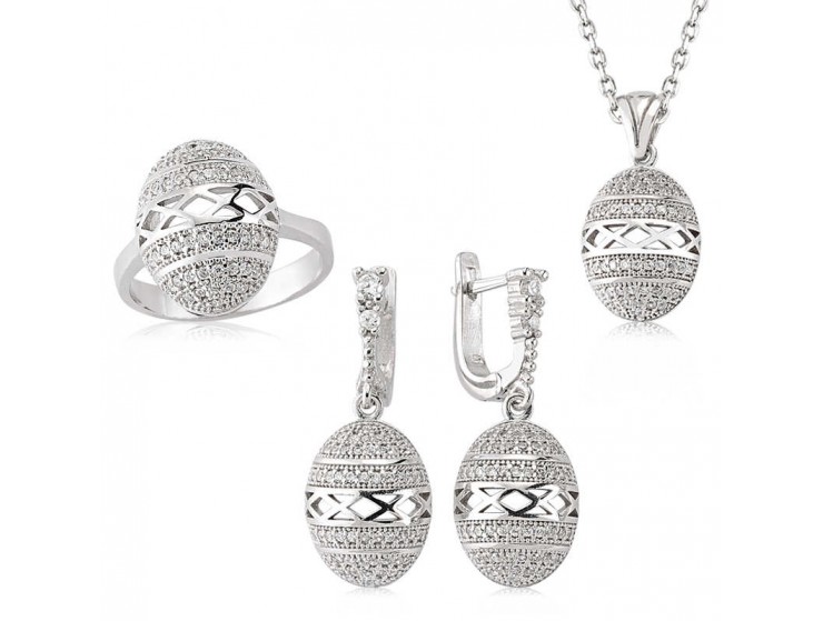 Gümüş Zirkon Taşlı Oval Bayan Set Gümüş Zirkon Taşlı Oval Bayan Set