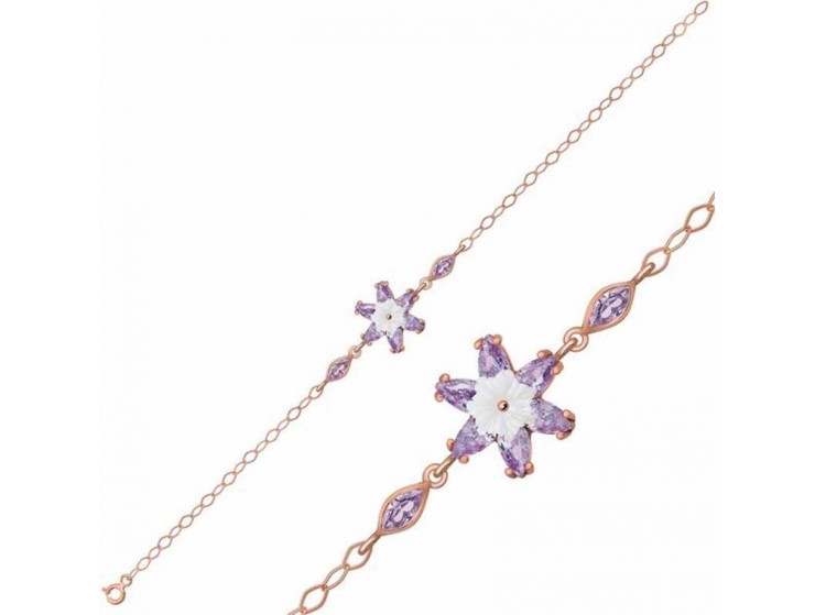 Gümüş Lila Lotus Çiçeği Bileklik Gümüş Lila Lotus Çiçeği Bileklik