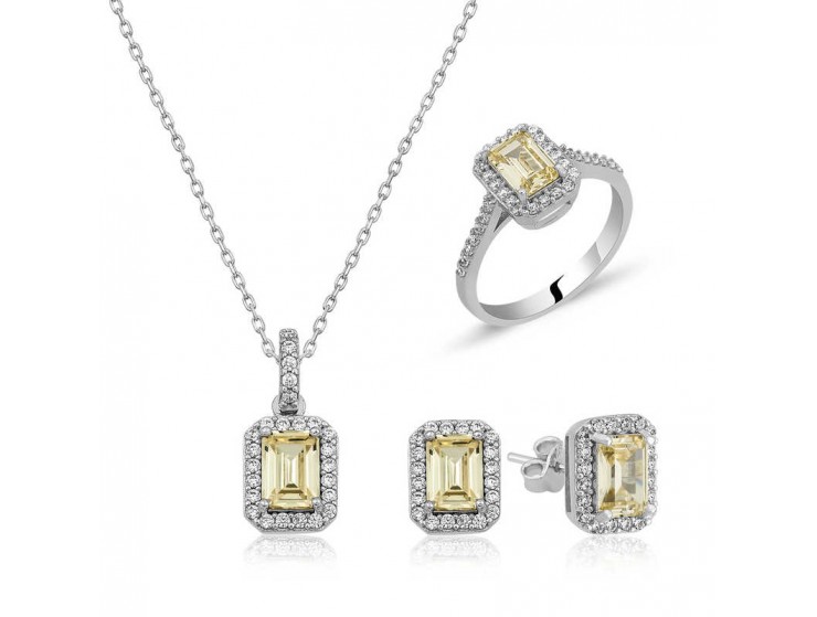 ​Gümüş Baget Sarı Topaz Taşlı Bayan Set