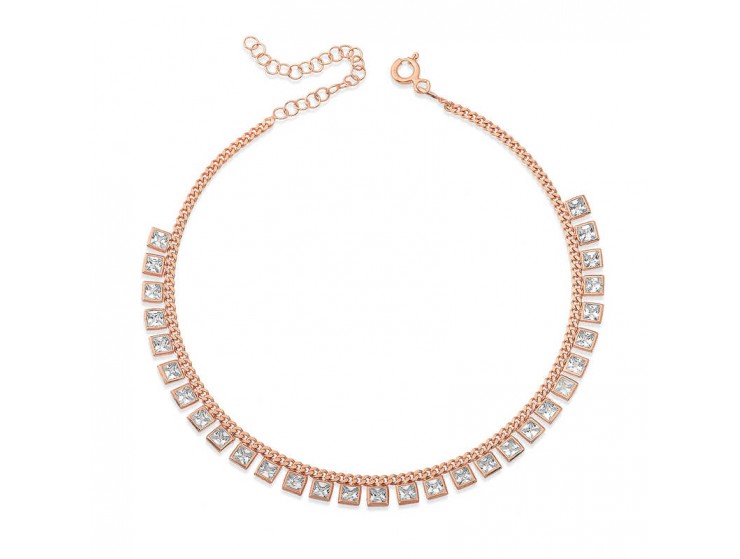 Gümüş Gurmet Zincirli Kare Zirkon Taşlı Rose Gold Halhal Gümüş Gurmet Zincirli Kare Zirkon Taşlı Rose Gold Halhal