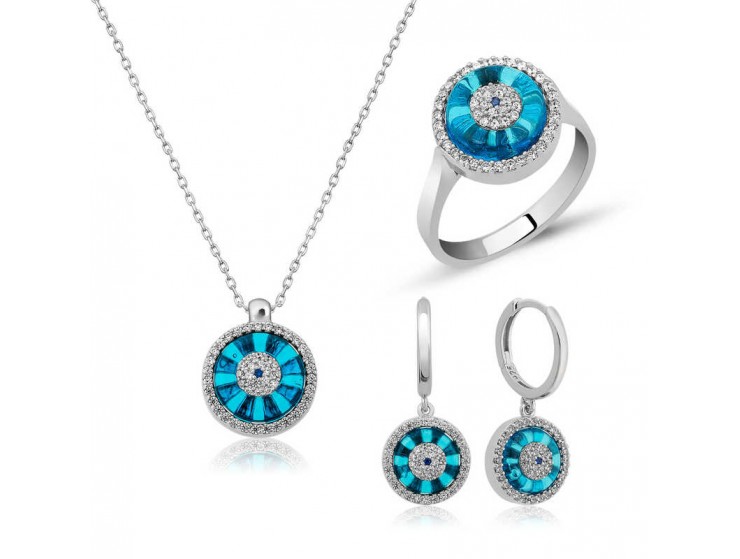 Gümüş Camgöz Nazar Bayan Set Gümüş Camgöz Nazar Bayan Set