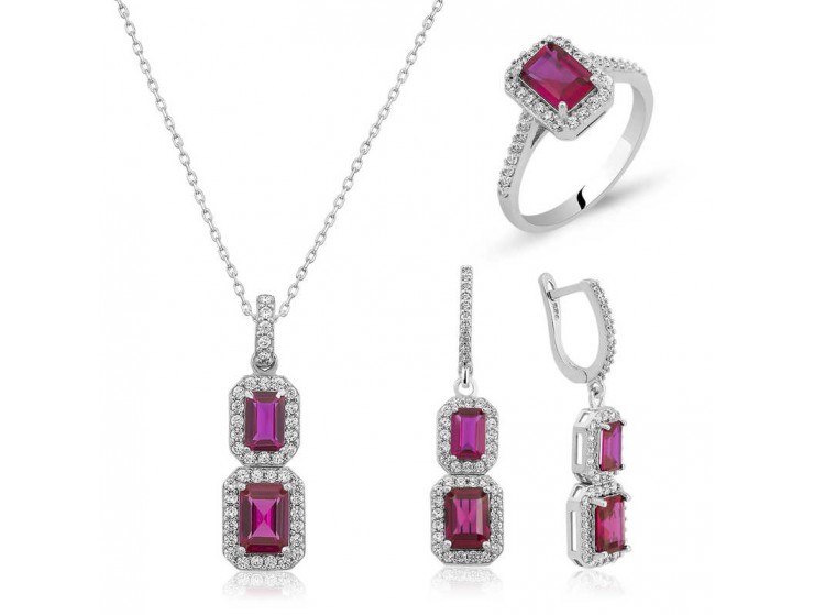 Gümüş Pembe Baget Taşlı Bayan Set Gümüş Pembe Baget Taşlı Bayan Set