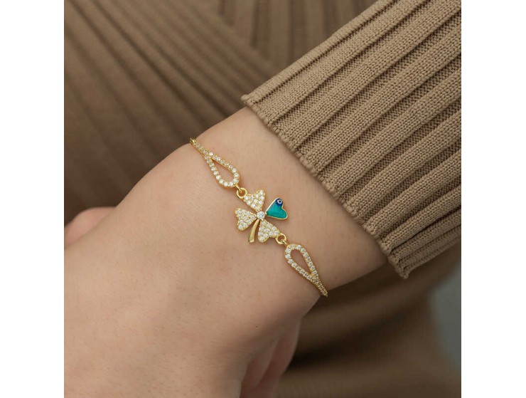 Gümüş Gold Nazarlı Yonca Bileklik Gümüş Gold Nazarlı Yonca Bileklik