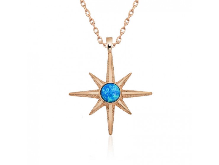 Gümüş Mavi Opal Taşlı Kutup Yıldızı Kolye Gümüş Mavi Opal Taşlı Kutup Yıldızı Kolye