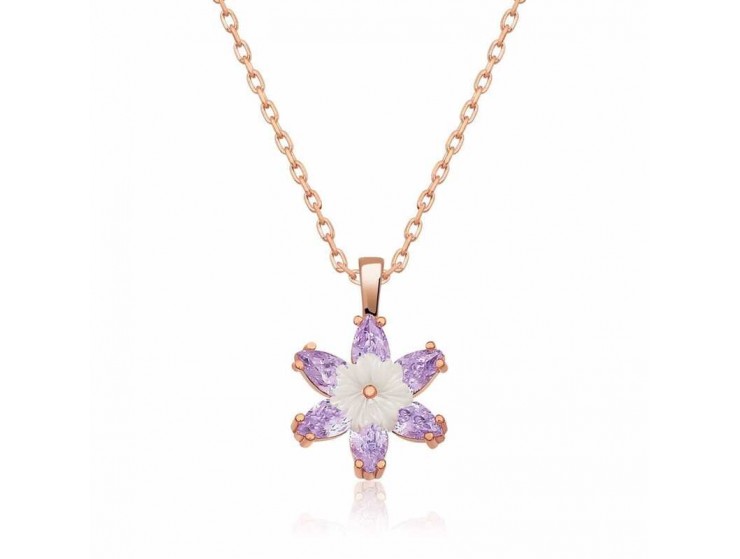 Gümüş Lila Lotus Çiçeği Kolye Gümüş Lila Lotus Çiçeği Kolye