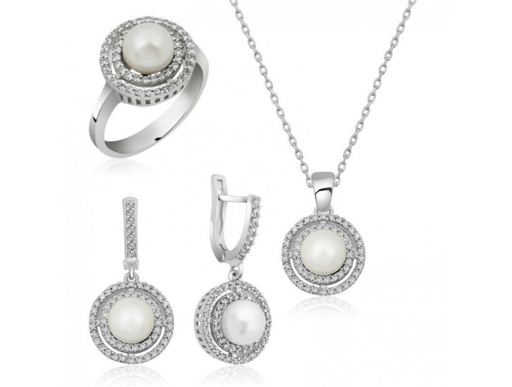 Gümüş İncili Yuvarlak Bayan Set Gümüş İncili Yuvarlak Bayan Set