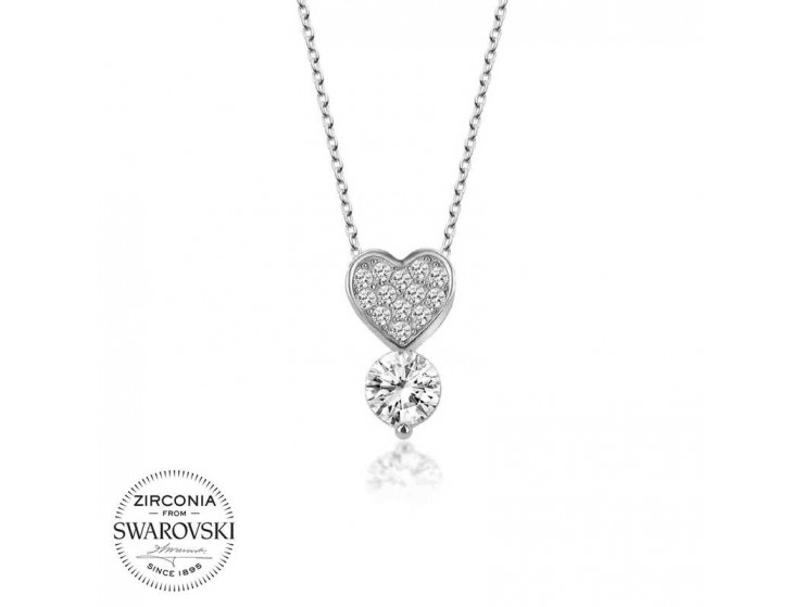 Swarovski Taşlı Gümüş Kalp Tektaş Kolye Swarovski Taşlı Gümüş Kalp Tektaş Kolye