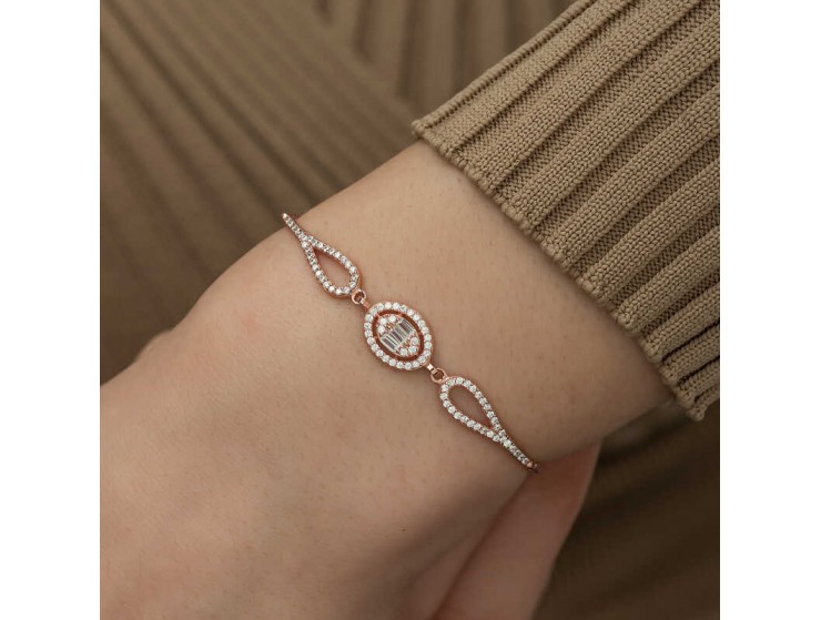 Gümüş Rose Oval Baget Bileklik Gümüş Rose Oval Baget Bileklik