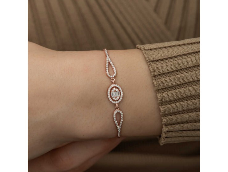 Gümüş Rose Oval Baget Bileklik Gümüş Rose Oval Baget Bileklik