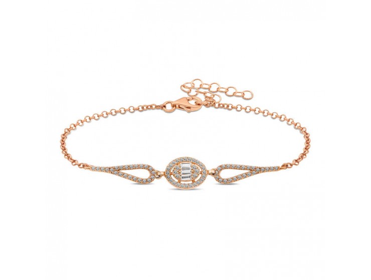 Gümüş Rose Oval Baget Bileklik Gümüş Rose Oval Baget Bileklik