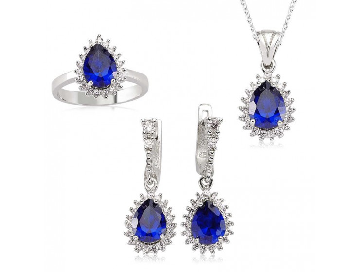 Gümüş Lacivert Damla Bayan Set Gümüş Lacivert Damla Bayan Set