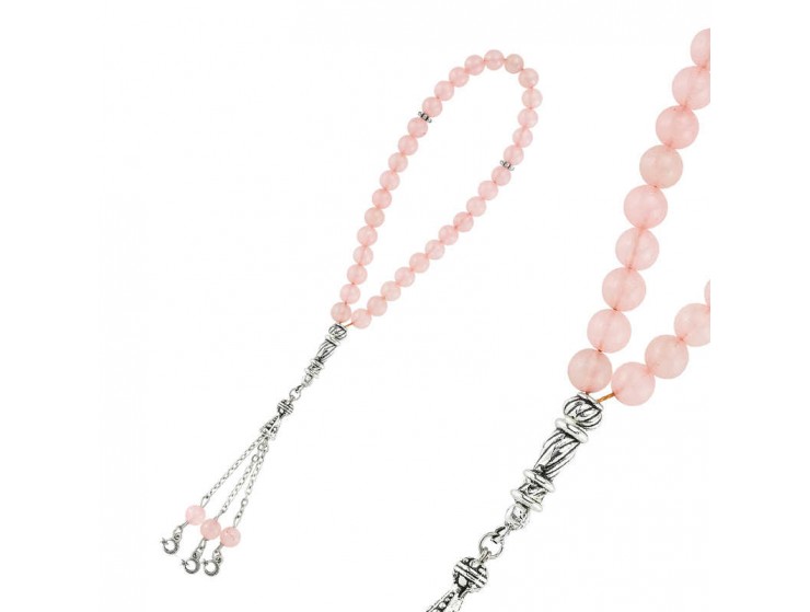 Doğaltaş Metal Püsküllü Pembe Kuvars Tesbih Doğaltaş Metal Püsküllü Pembe Kuvars Tesbih