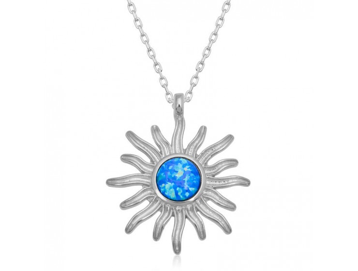 Gümüş Mavi Opal Taşlı Güneş Kadın Kolye Gümüş Mavi Opal Taşlı Güneş Kadın Kolye