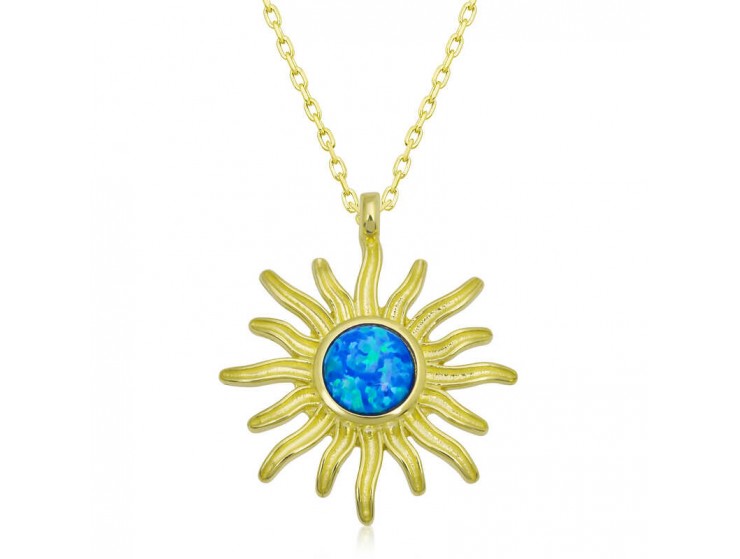 Gümüş Mavi Opal Taşlı Güneş Kadın Kolye Gümüş Mavi Opal Taşlı Güneş Kadın Kolye