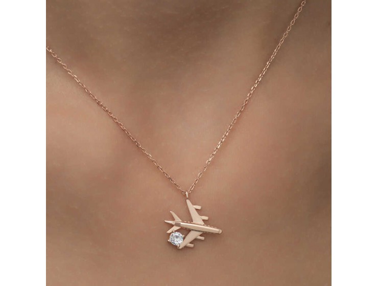 Gümüş Rose Tek Taşlı Uçak Kadın Kolye Gümüş Rose Tek Taşlı Uçak Kadın Kolye