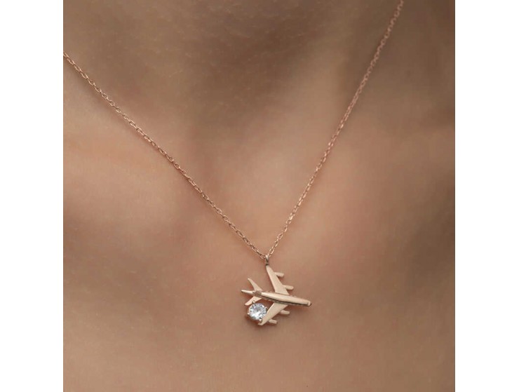 Gümüş Rose Tek Taşlı Uçak Kadın Kolye Gümüş Rose Tek Taşlı Uçak Kadın Kolye