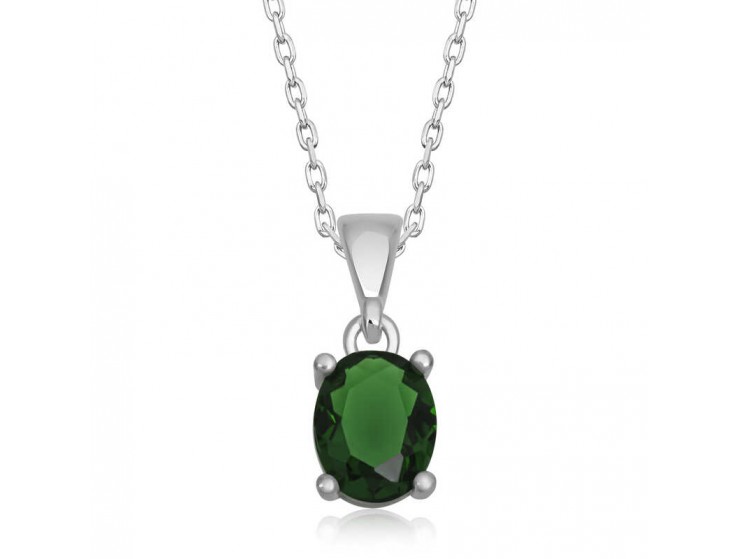 Gümüş Yeşil Kristal Oval Taşlı Kadın Kolye Gümüş Yeşil Kristal Oval Taşlı Kadın Kolye