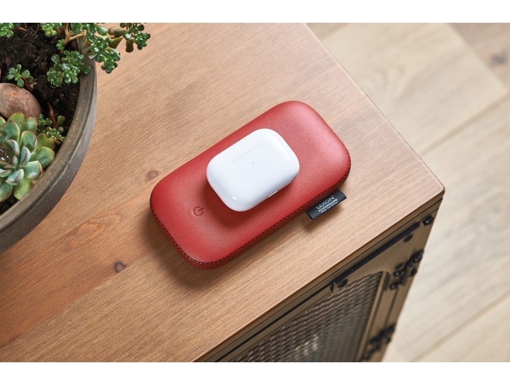 Lexon Powersound Deri Kablosuz Şarj Cihazı ve Bluetooth Hoparlör Kırmızı