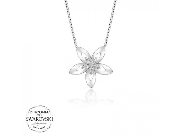 Swarovski Taşlı Gümüş Çiçek Bayan Kolye