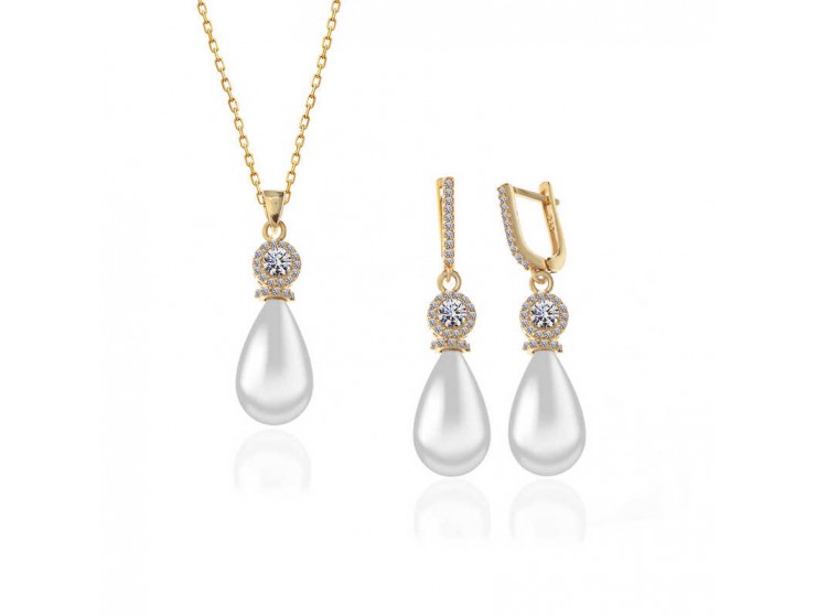Gümüş Gold Damla İnci Kadın Set Gümüş Gold Damla İnci Kadın Set