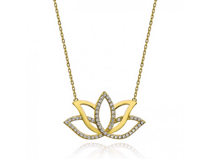 Gümüş Gold Lotus Çiçeği Kadın Kolye Gümüş Gold Lotus Çiçeği Kadın Kolye