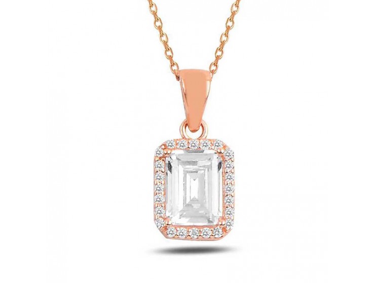 Gümüş Rose Baget Taşlı Kadın Kolye Gümüş Rose Baget Taşlı Kadın Kolye