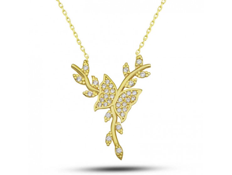 Gümüş Gold Daldaki Kelebek Kadın Kolye Gümüş Gold Daldaki Kelebek Kadın Kolye