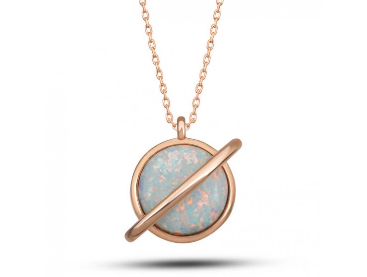 Gümüş Rose Opal Taşlı Gezegen Kadın Kolye Gümüş Rose Opal Taşlı Gezegen Kadın Kolye