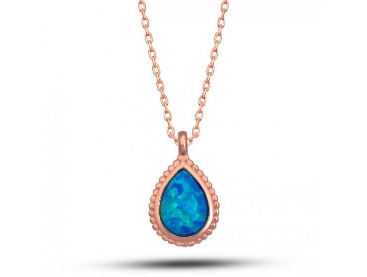 Gümüş Rose Damla Mavi Opal Taşlı Kadın Kolye Gümüş Rose Damla Mavi Opal Taşlı Kadın Kolye