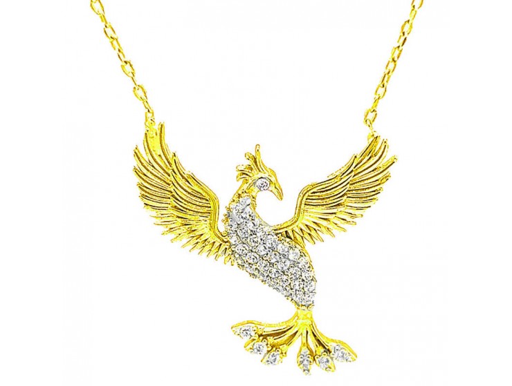 Gümüş Gold Zümrüdü Anka Kuşu Kadın Kolye Gümüş Gold Zümrüdü Anka Kuşu Kadın Kolye