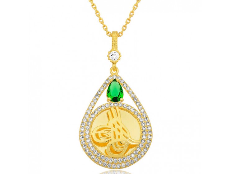 Gümüş Gold Kaplama Damla Tuğralı Kadın Kolye Gümüş Gold Kaplama Damla Tuğralı Kadın Kolye