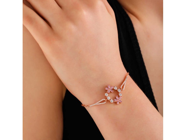 Gümüş Rose Pembe Çiçek Kadın Bileklik Gümüş Rose Pembe Çiçek Kadın Bileklik