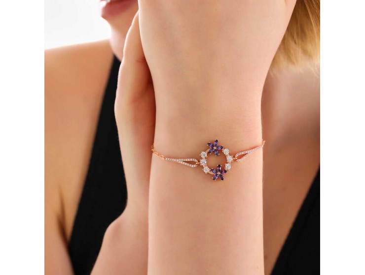 Gümüş Rose Mor Çiçek Kadın Bileklik Gümüş Rose Mor Çiçek Kadın Bileklik