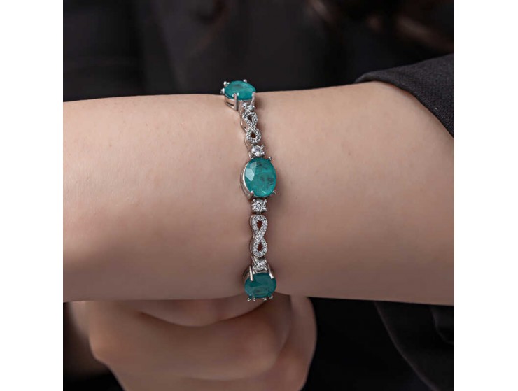 Gümüş Yeşil Renk Paraiba Taşlı Sonsuzluk Kadın Bileklik Gümüş Yeşil Renk Paraiba Taşlı Sonsuzluk Kadın Bileklik