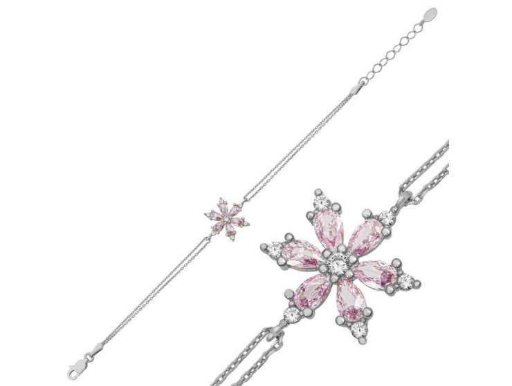 Gümüş Pembe Lotus Çiçeği Kadın Bileklik Gümüş Pembe Lotus Çiçeği Kadın Bileklik