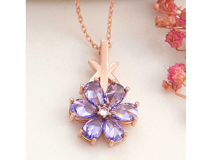 Gümüş Rose Mor Sevgi Çiçeği Kadın Kolye Gümüş Rose Mor Sevgi Çiçeği Kadın Kolye
