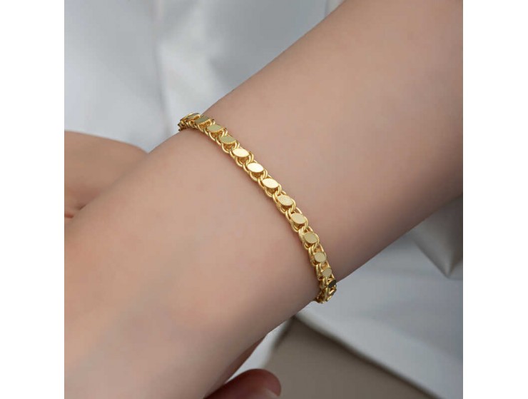 Gümüş Gold Pullu Zincir Kadın Bileklik Gümüş Gold Pullu Zincir Kadın Bileklik