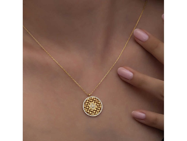 Gümüş Gold Zirkon Taşlı Çiçek Kadın Kolye Gümüş Gold Zirkon Taşlı Çiçek Kadın Kolye