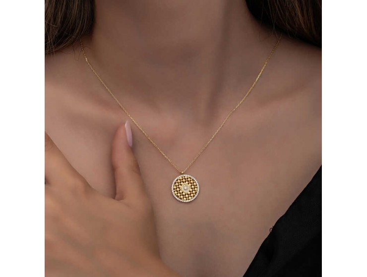 Gümüş Gold Zirkon Taşlı Çiçek Kadın Kolye Gümüş Gold Zirkon Taşlı Çiçek Kadın Kolye