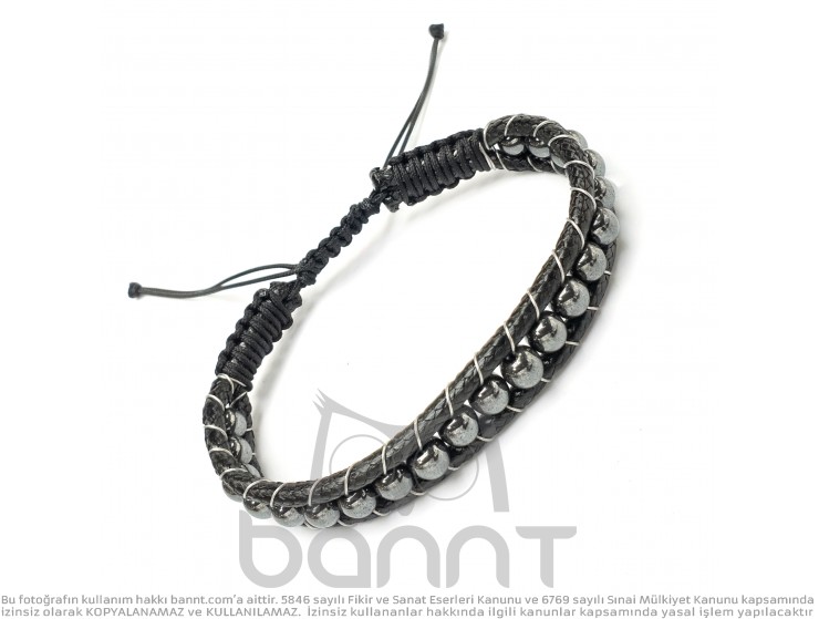 Rudi Hematit Doğaltaşlı Makrome Bileklik